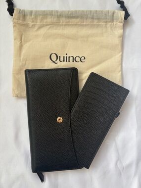 Quince Black Pebbled Leather Long Wallet with Card Holder